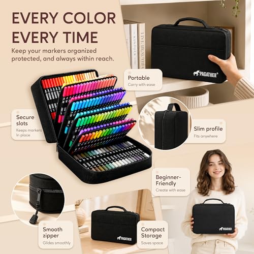 Image of 168 Colors Acrylic Paint Markers, Dual Tip Fine and Brush Tips Pens Contain 24 Metallic Color for Stone, Wood, Calligraphy, Canvas, Ceramic, Metal, Glass, Rock Painting, DIY Crafts Art Supplies Kit