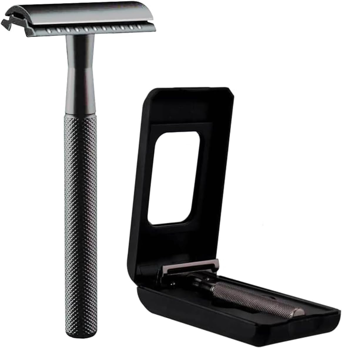 Silver Black Double Edge Safety Razor Kit for Men & Women - 11 Razor Blade Refills, Durable Zinc Alloy Facial Razor, Rust-Resistant, Easy Blade Replacement, Ideal for Beginners for Clean Shaving