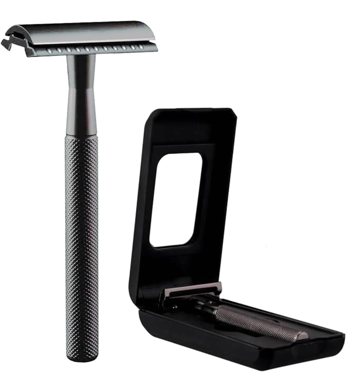 Silver Black Double Edge Safety Razor Kit for Men & Women - 11 Razor Blade Refills, Durable Zinc Alloy Facial Razor, Rust-Resistant, Easy Blade Replacement, Ideal for Beginners for Clean Shaving