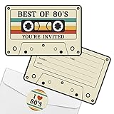 REWIDPARTY 80's Throwback Party Invitations with Envelopes & Stickers（Set of 15） 80's Cassette Tape Shaped Fill-in Invitations Best of 80's Invites Cards 80's Birthday Party Celebration Supplies