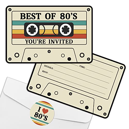 Rewidparty 80'S Throwback Party Invitations With Envelopes &Amp; Stickers（Set Of 15） 80'S Cassette Tape Shaped Fill-In Invitations Best Of 80'S Invites Cards 80'S Birthday Party Celebration Supplies