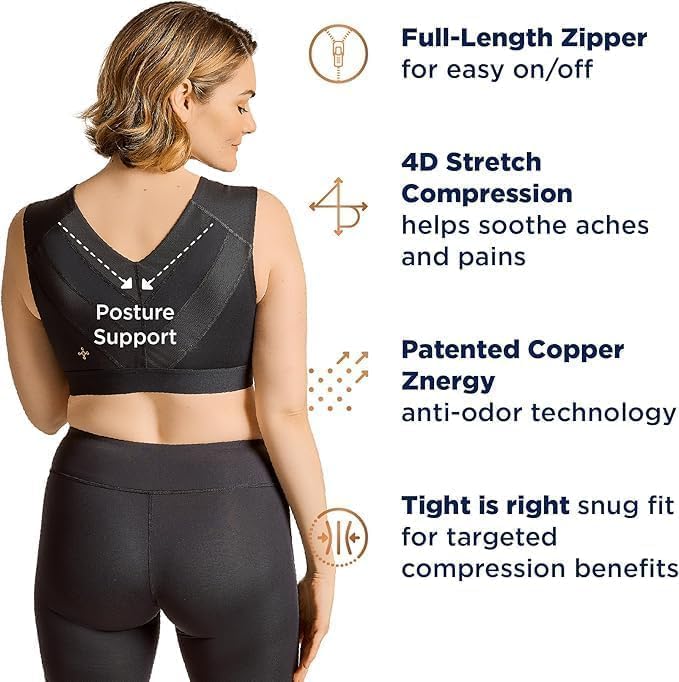 Tommie Copper Shoulder Support Compression Bra with Front Zipper Closure Wireless Posture Corrector & Back Support Bra UPF 50 - Image 3
