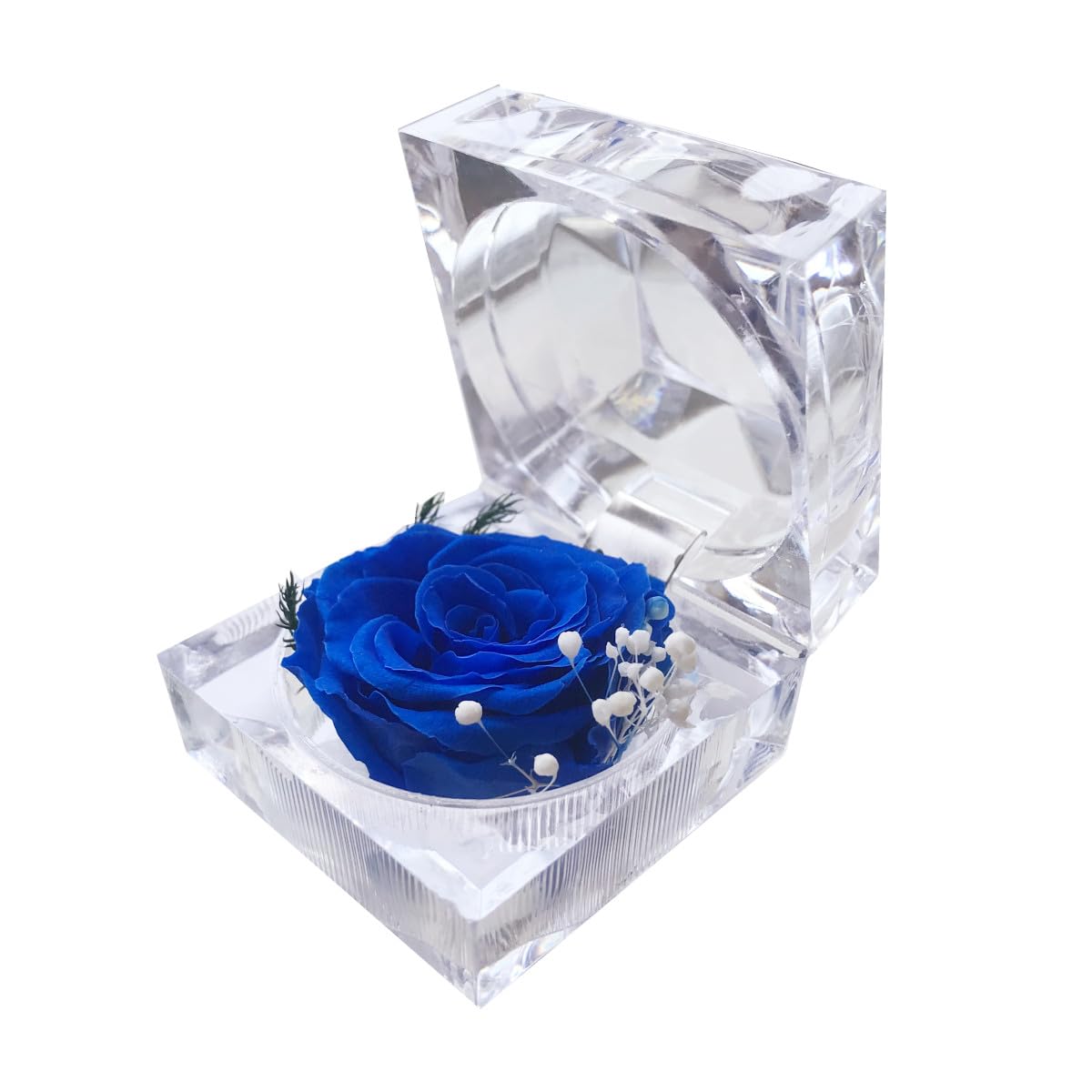 DoraMagic Preserved Rose Real Forever Rose in Mini Clear Ring Box, Eternal Flower Rose Gifts for Women Mom Girlfriend Grandma, Mothers Day, Anniversary, Valentines, Christmas, Birthday (Blue)