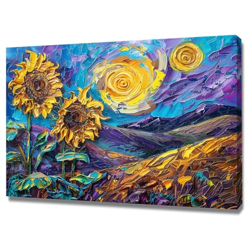 Tableau decoration murale pour chambre et bain motif tournesol 60x80