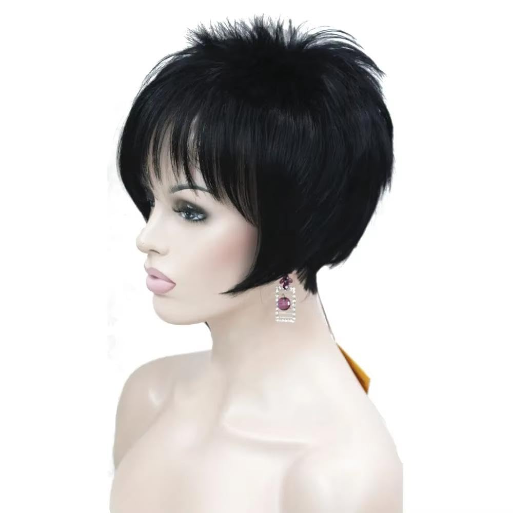 Haarpflege Damenperücken Asymmetrischer Geneigter Pony Kurzer Gerader Bob Natürliche Volle Perücke(Black)
