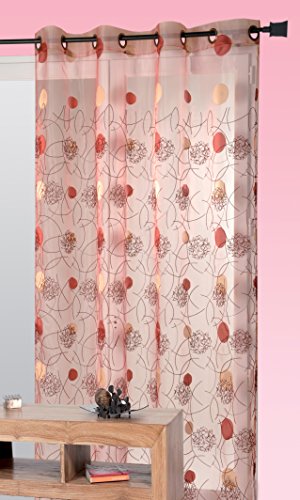 Home Maison - Voilage Organza et Jacquard Cordons Satiné - Polyester - Motifs Brodés - Oeillets Métal - Fenêtre Salon Chambre Cuisine - 300 x 240 cm - Blanc