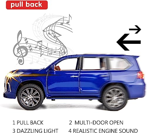 Image of 1:24 Lexus 570 Off-Road Luxury SUV Model Diecast Car, Zinc Alloy Pull Back Toy with Sound & Light, for Kids Boys & Girls (Blue)