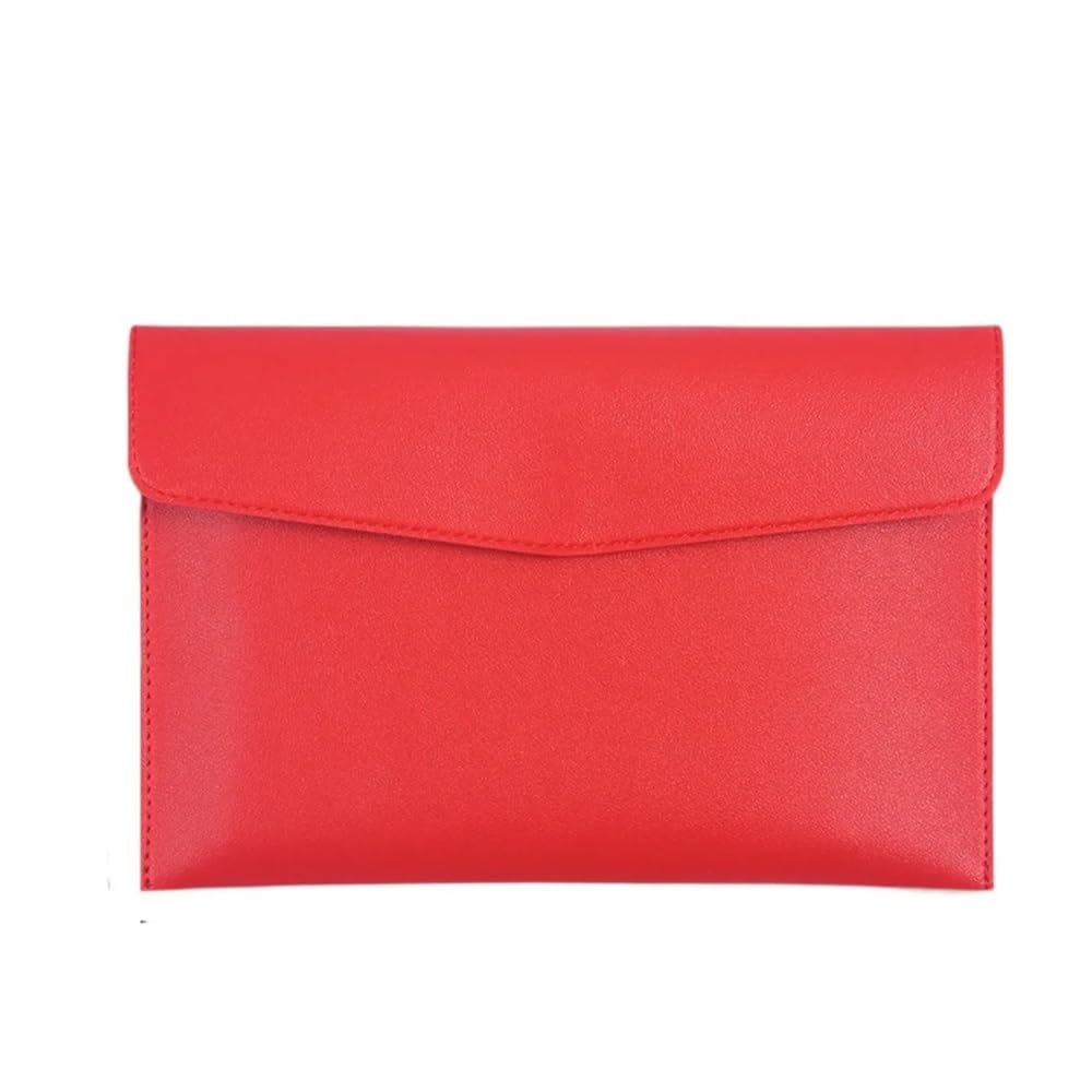 A4 Envelope Folder Leather Document Pouch Large Capacity A5 Briefcase File(A5 Red)