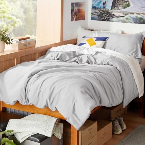 Image of Bedsure Prewashed Twin Duvet Cover, Cotton-Like Bedding Set, Light Grey | Ultra Soft, Relaxed Texture, Twin XL Breathable Comfort, Hidden Zipper, 8 Corner Ties, Easy Care, Year-Round Use