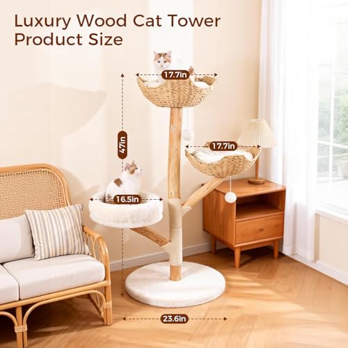 Torre para gatos moderna de madera, 47 pulgadas de alto miniatura 2