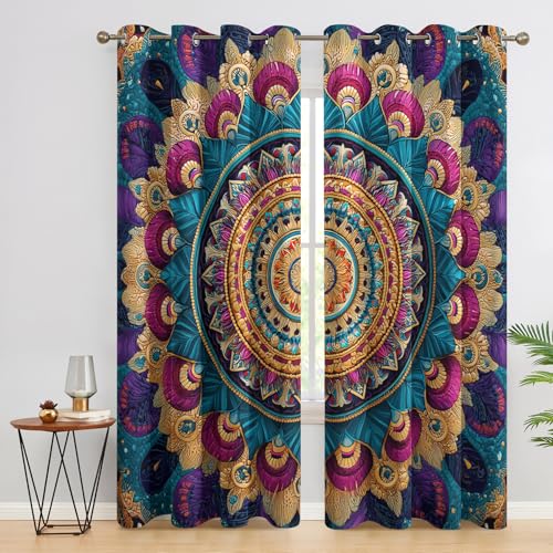 Genérico Cortinas Salon con Ojales Mandala, Hippie Bohemio Cortinas Termicas Aislantes Frio y Calor para Dormitorio Decoración, 2 Piezas 70An x 166Al cm D&P10