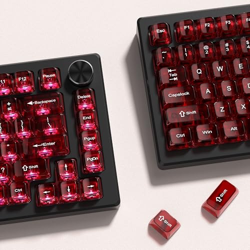 Image of dagaladoo Red Clear keycaps,Transparent keycaps 60 75 100 Percent,Ceramic Jelly Key caps Set,Shine Through Key caps.,MDA Profile Keyboard Key Cap for Mx Switches Mechanical Keyboard