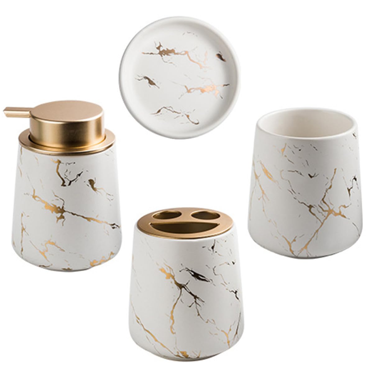 Homoyoyo Kit de Accesorios para Baño de Cerámica Soporte Cepillo de Dientes, Vaso para Pasta de Dientes y Jabónera, 1 Juego