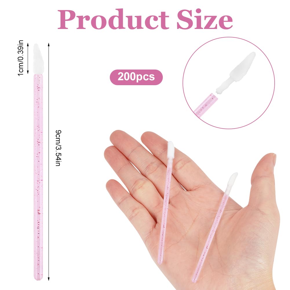 200 Pezzi Monouso Pennelli Labbra, Applicatore per Rossetto in Cristallo, Lip Gloss Applicatore Bacchette Pennello, Pennello per Dettagli Sulle Labbra(Rosa-Versione Crystal)