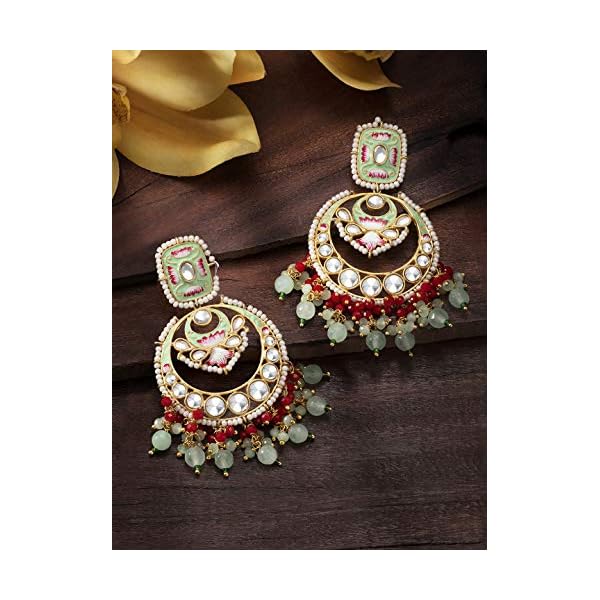 Peora Traditional Imitation Gold Plated Brass Kundan Stone Earrings For Women's & Girls - Image 4