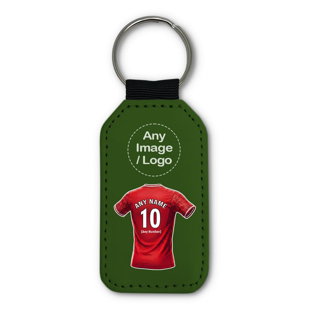 UNIGIFT Personalised Gift - West Bridgford 79 80 Football Fan Green Rectangle Keyring (Red Jersey Design) Custom Name Keychain - Nottingham NG2 Club