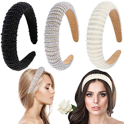 3 Pieces Rhinestone Padded Headband Crystal Rhinestone Wide Headband Padded Glitter Hairband Wide Hair Hoops Wedding Headwear Accessories for Women Girls Party Supplies (Classic Style)