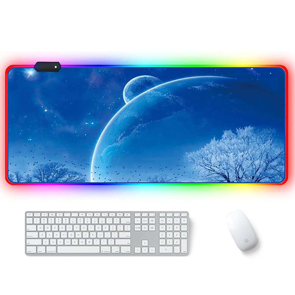 JJONE RGB Gaming Mouse Pad, Extra Large Soft Led Extended Mouse pad, anti-slip Rubber Base Computer Keyboard Mat (B4-80*30cm)
