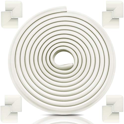 Image of Baby Proofing Edge Corner Protector, Table Bumper Guard, Soft Rubber Foam Guard, 3M Pre-Taped Corners, 20.5 ft (18.1ft Edge + 8 Corners) Baby Proof Corner Guard Heavy-Duty (18.1ft, Cream White) | Soft thick rubber foam bumper, 18.1ft edge strips + 8 corner guards, 3M pre-taped for table, cabinet & wall sharp corners