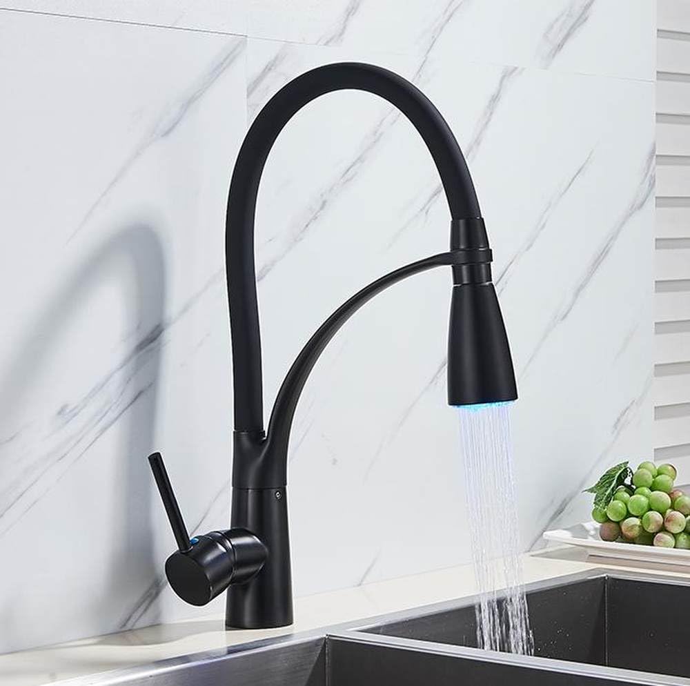 Mitigeur de cuisine chromé noir mat A avec tuyau flexible rotatif 360