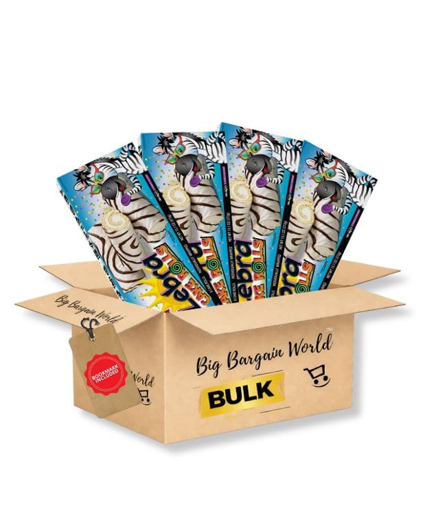 Big Bargain World Gift Box Zebra Rolls Snack Treat Cakes Snack Roll 4 Pack Individually Wrapped, Dessert, Bulk Box Pack Ideal for any occasion Bonus Bookmark