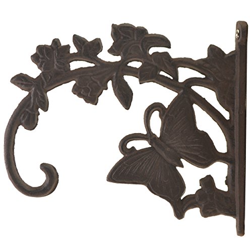 Flag Emotes Butterfly Plant Hanger Decorative Cast Iron Flower Basket Hook 7.88" Deep (1, Brown) #TOP1