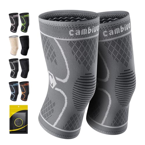 Image of CAMBIVO 2 Pack Knee Brace, Knee Compression Sleeve for Men and Women, Knee Support for Running, Workout, Gym, Hiking, Sports (Cool Gray,X-Large)