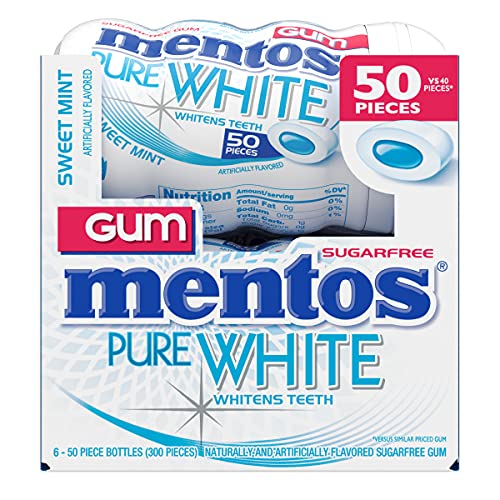 Mentos Pure White Sugar-Free Chewing Gum With Xylitol, Sweet Mint, Halloween Candy, Bulk, 50Piece Bottle (Pack Of 6)