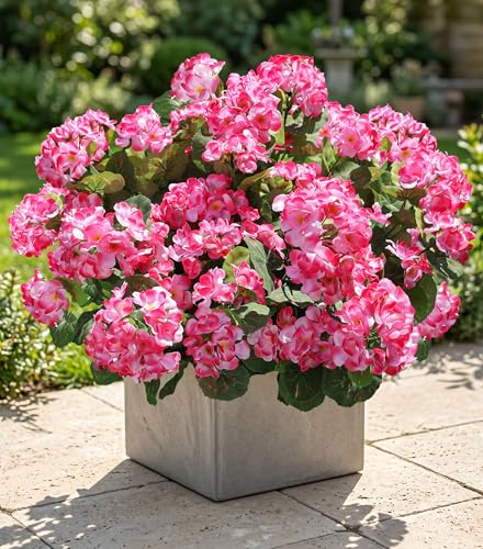 Artificial Geranium Fake Flowers for Outdoors Decoration, 6 Bundles Silk Geraniums Pink Flower UV...