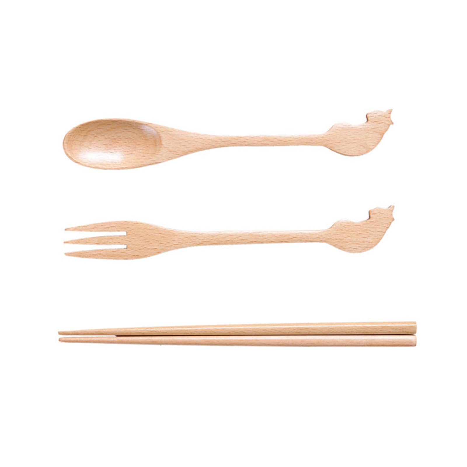 Pffiocix Ergonomic Wooden Spoon Fork Chopsticks 3Pcs with Smooth Finishes Wooden Travel Utensils for Comfortable Grip Spoon Fork Chopsticks Set