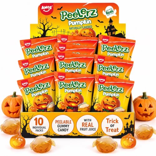 AMOS Peelerz Pumpkin Gummy, 8.47 oz (240g), Peelable Halloween Candy, Halloween Gummies, 10 Individual Packs for Trick or Treat & Parties - image 1