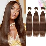 Allrun Brown Human Hair Bundles Straight Chocolate Brown 3 Bundles Unprocessed Brazilian Remy Human Hair Sew In Hair Extension 4# Color 182022 Inch