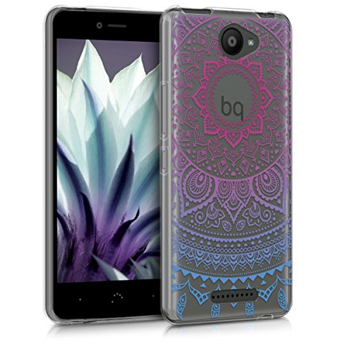 kwmobile Funda Compatible con bq Aquaris U Lite - Carcasa de TPU y Sol hindú en Azul/Rosa Fucsia/Transparente