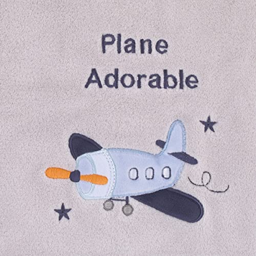 Image of Little Love by NoJo Soar High Little One Gray and Light Blue Airplane Super Soft Baby Blanket