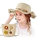 Czemo Sombrero de Paja Niñas Anti UV Gorra de Sol Chica y Bolsillo Set Alas Anchas Transpirable para Viaje Beach Piscina al Aire Libre 3-7 años (Beige) (Beige)