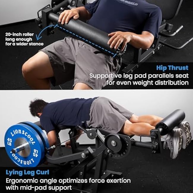 LIONSCOOL Leg Extension and Curl Machine V4.0, 1100lbs Capacity Adjustable Seated Leg Extension, Lying Leg Curl Bench, Cable Operated 2¡± Plate Loadable Lower Body Exercise Equipment for Home Gym