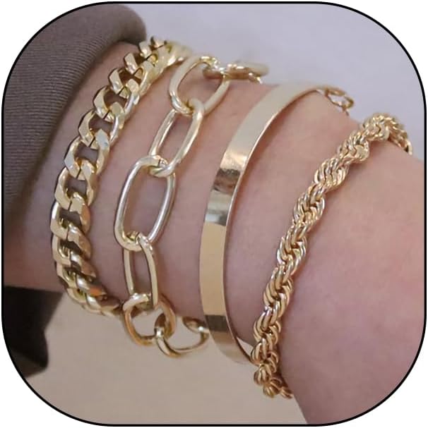 Boho Gold Stacking Bracelet Set for Women Chunky Layered Snake Bone Chain Bangles Twisting Rope Link Bracelets Jewelry Accessories