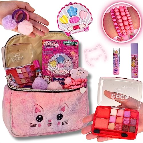 Realizzi Maleta de Maquiagem Infantil Mochila Necessaire Para Dia das Crianças Kit Completo Paleta Batom Brilho