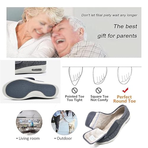 Mens Diabetic Edema Shoes, Winter Plush Lining Memory Foam Fit Adjustable Diabetic Shoes for Men, Stylish Wide Non-Slip Cushion Orthopedic Walking, for Swollen Feet, Neuropathy, Plantar3