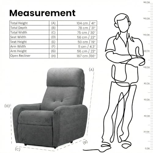 Image of EVA Manual Recliner Chair with Adjustable Headrest | Grey Boucle Fabric Upholstery | Ergonomic Single Seater Recliner for Living Room & Home Theater | 18 Months Warranty
