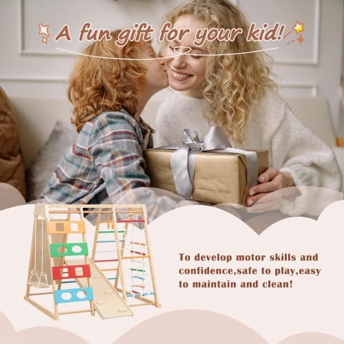 2-in-1 Slide & Climb Set: 9-in-1 Outdoor Wooden Playset for Kids, All-in-One Adventure Jungle Gym with Swing, Monkey Bars & Climbing Walls, Safe & Durable Motor Skills Toy for Toddlers