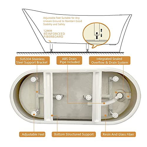 Getpro Acrylic Freestanding Bathtub 67" Oval Shape Free Standing Tub Adjustable Soaking Tub With Integrated Slotted Overflow And Chrome Anti-Clogging Drain Glossy White #TOP7
