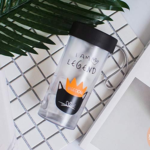 KTKT AYSMG 360ml Leak Proof Cartoon Style Transparent Plastic Cat Pattern Water Bottle With Handle Strap For Outdoor, Home And Office Using(Transparent), Random Style (Color : Transparent)