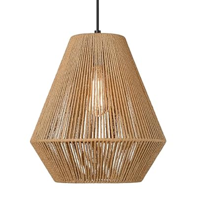 ELYONA Woven Pendant Lights Modern Boho Hanging Lamp with 12" Handwoven Rattan Basket Shade Adjustable Rustic Pendant Light Fixtures for Kitchen Island Farmhouse Dining Room Bar Bedroom Foyer Hallway