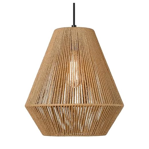 ELYONA Woven Pendant Lights Modern Boho Hanging Lamp with 12" Handwoven Rattan Basket Shade Adjustable Rustic Pendant Light Fixtures for Kitchen Island Farmhouse Dining Room Bar Bedroom Foyer Hallway