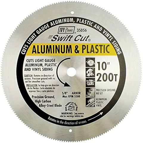 IVY Classic 35056 Swift Cut 10" 200 Tooth Aluminum & Plastic Cutting Circular Saw Blade with 5/8" Arbor, 1/Card Cover