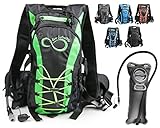 Live Infinitely Hydration Backpack with 2.0L TPU Leak Proof Water Bladder- 600D Polyester -Adjustable Padded Shoulder, Chest & Waist Straps- Silicon Bite Tip & Shut Off Valve- (Green Edges)