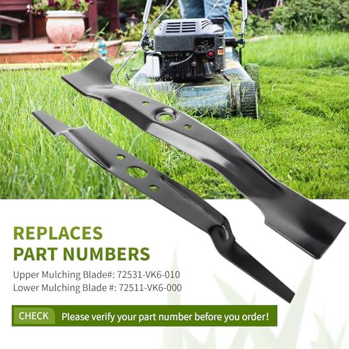 Fourtry Replacement 72511-VK6-000(Lower) & 72531-VK6-010(Upper) Mulching Mower Blade Kit, Compatible with Hon da HRC216K2, HRC216K2 HXA, HRC216K3, HRC216K3 PDA, HRC216K3 HDAH Lwan Mower, 2 Blades