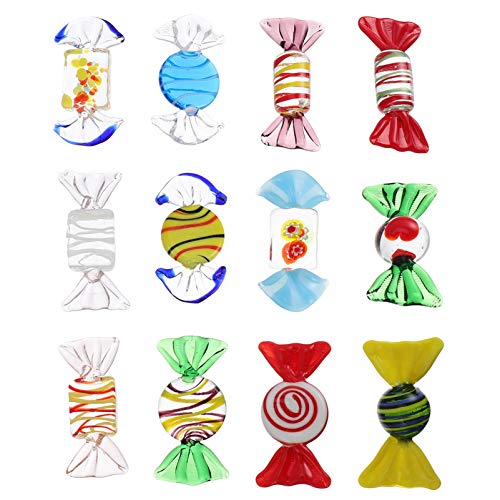 Garneck 12pcs Glass Candy Ornaments Vintage Murano Glass Sweets Artificial Candy Decorations for Gifts Home Party Wedding Christmas Decor (Random)