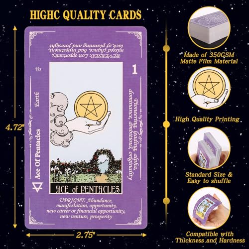 Image of Pink Tarot Cards for Beginners with Meaning on Them, 78 Classic Original Tarot Deck Cards with Guide Book